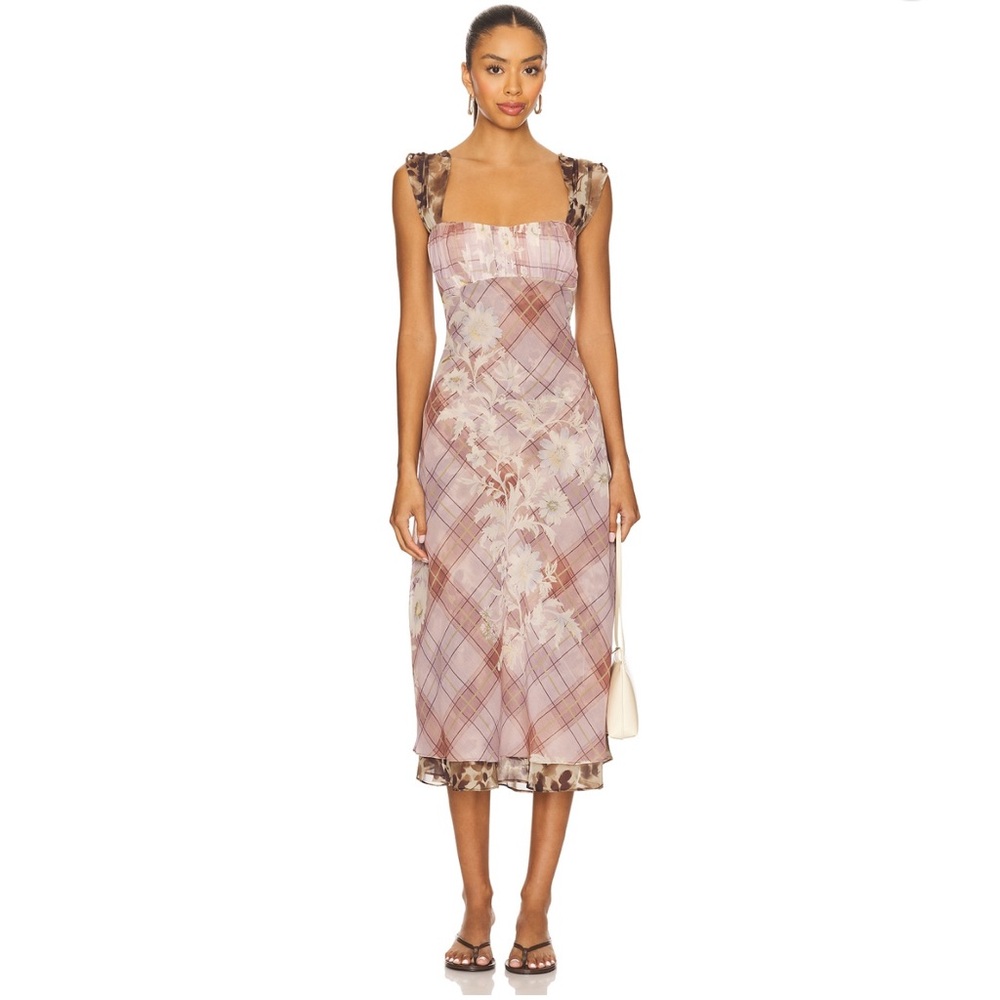 NWT Free People Morning Dew Midi Dress in Autumn Combo